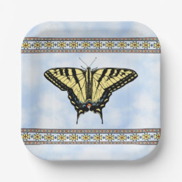Plato De Papel Souwest Yellow Swallowtail Butfly Blue Sky