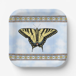 Plato De Papel Souwest Yellow Swallowtail Butfly Blue Sky