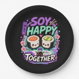 Plato De Papel Soy Feliz Juntos – Lindo Sushi Pareja Kawaii