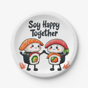 Plato De Papel Soy feliz juntos Sushi Kawaii comida japonesa