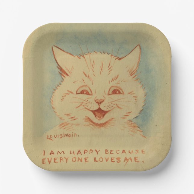 Plato De Papel Soy Feliz Porque Todos Me Aman (Gato Sonriente) (Anverso)