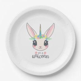 Plato De Papel Soy un conejo unicornio (arte lindo para Chicas)