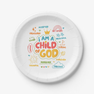 Plato De Papel Soy un Niño de Dios Retro Cristiano Jesús Fe De