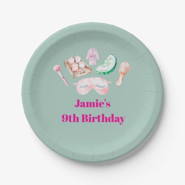 Plato De Papel Spa Day Kid's Party Paper Plate (Anverso)