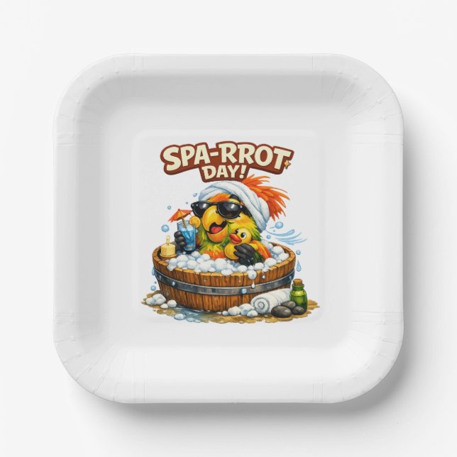 Plato De Papel Spa-rrrot Day Funny Parrot Spa Relax Design (Anverso)