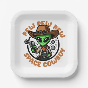 Plato De Papel Space Cowboy Funny Alien