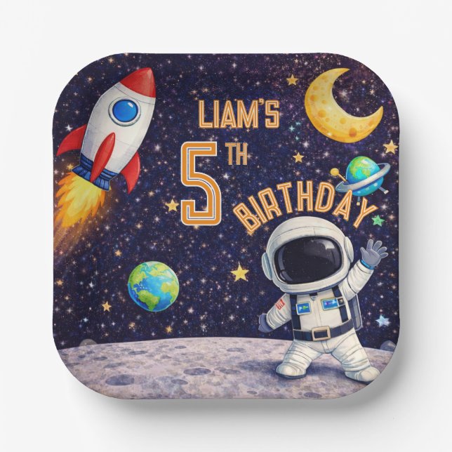 Plato De Papel Space theme Outer space Rocket Ship (Anverso)