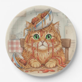 Plato De Papel Spaghetti Kitty, Orange, Paper Plates