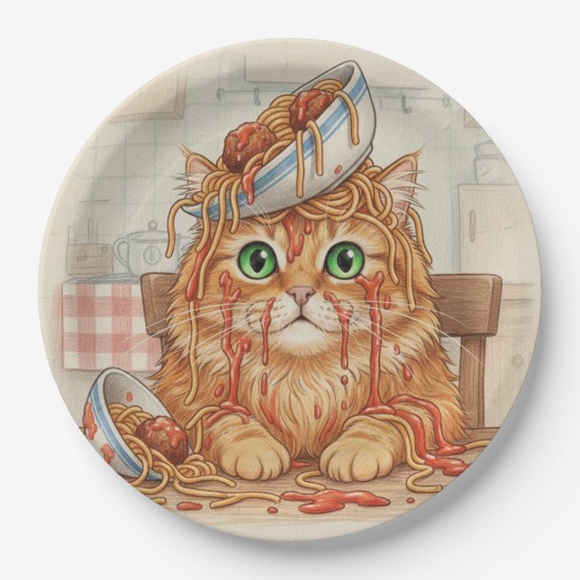 Plato De Papel Spaghetti Kitty, Orange, Paper Plates (Anverso)