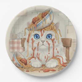 Plato De Papel Spaghetti Kitty, White, Paper Plates