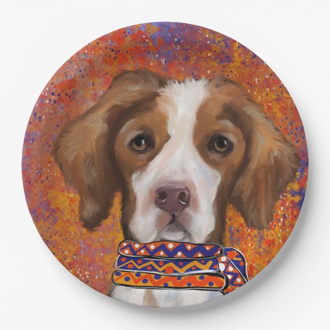 Plato De Papel Spaniel bretón (Anverso)
