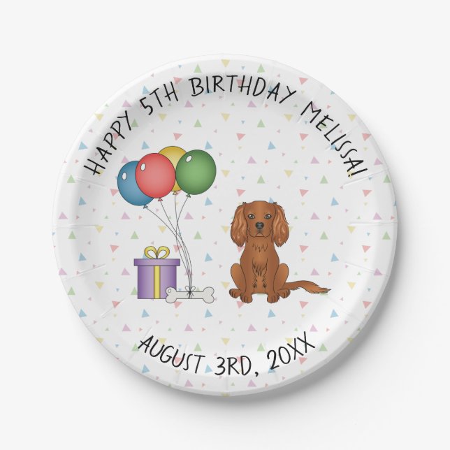 Plato De Papel Spaniel de Caballero King Charles Rubí - Cumpleaño (Anverso)