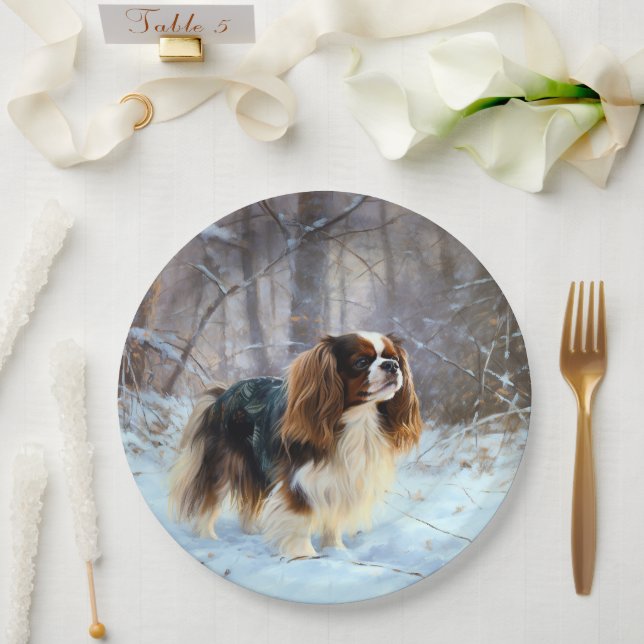 Plato De Papel Spaniel de juguete inglés Deja que nieve Navidad  (Boda)