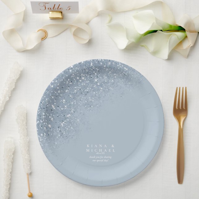 Plato De Papel Sparkles Boda Lt Dusty Blue ID889 (Boda)