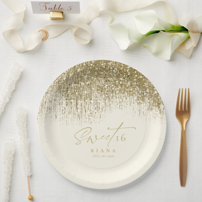 Plato De Papel Sparkles Sweet Dieciséis Gold ID912 (Boda)