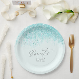 Plato De Papel Sparkles Sweet Dieciséis ID912 Verde azulada