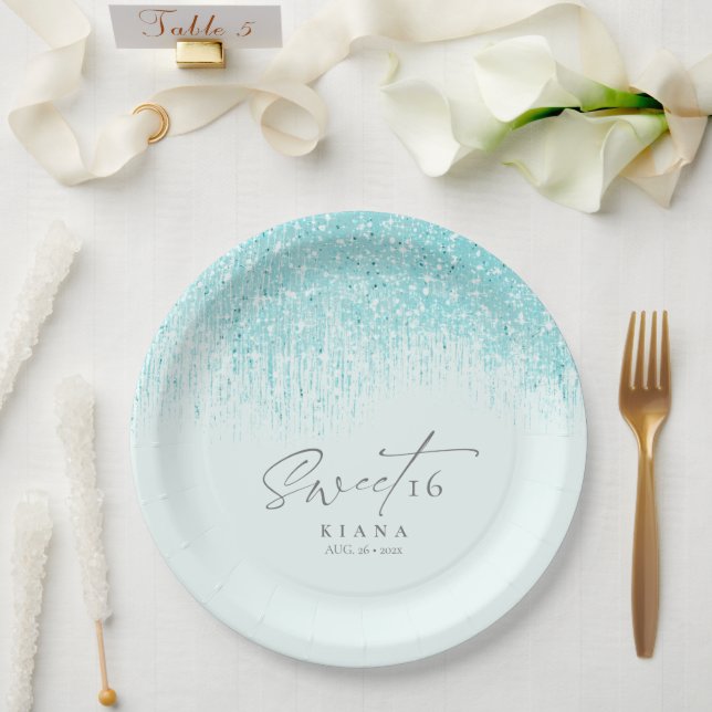 Plato De Papel Sparkles Sweet Dieciséis ID912 Verde azulada (Boda)