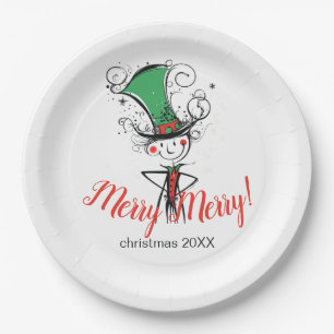 Plato De Papel Sparkling Navidades Elf "Merry Merry" Fiesta Placa