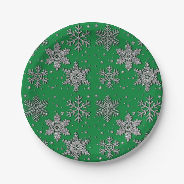 Plato De Papel Sparkling purpurina snowflakes (Anverso)
