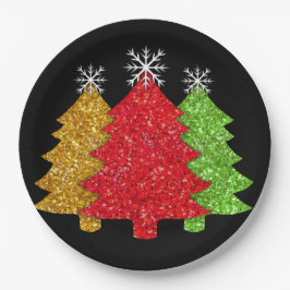Plato De Papel Sparkling rojo dorado verde árbol de Navidad copo
