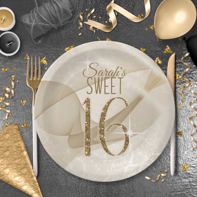 Plato De Papel Sparkling Swirls Sweet 16 Gold ID652 (Subido por el creador)
