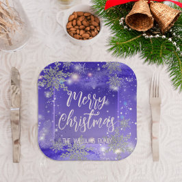 Plato De Papel Sparkly Purple Winter Wonderland Feliz Navidad