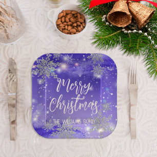 Plato De Papel Sparkly Purple Winter Wonderland Feliz Navidad