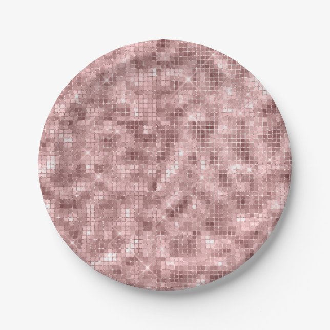 Plato De Papel Sparkly Rosa Gold Pink Luxury Sparkle Girly Fiesta (Anverso)
