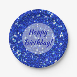 Plato De Papel Sparkly Royal Blue Purpurina mira feliz cumpleaños