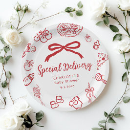 Plato De Papel Special Delivery Italian Whimsical Bow Baby Shower