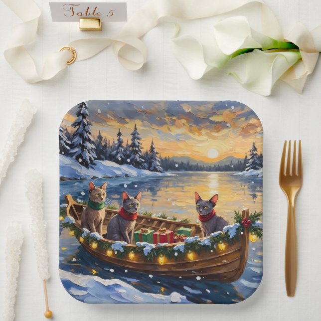 Plato De Papel Sphynx Cat Christmas Boat Holiday (Boda)