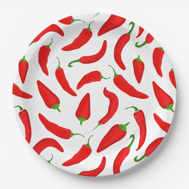 Plato De Papel Spicy Chili Peppers Red White Fun (Anverso)