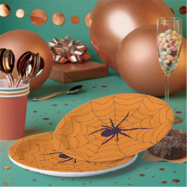 Plato De Papel Spider and Web on Naranja Fiesta