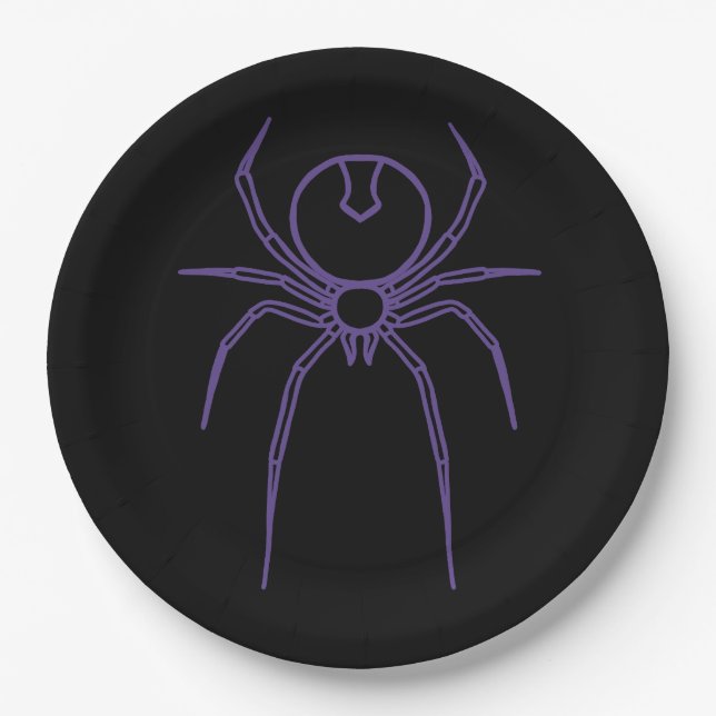 Plato De Papel Spider en morado y negro (Anverso)