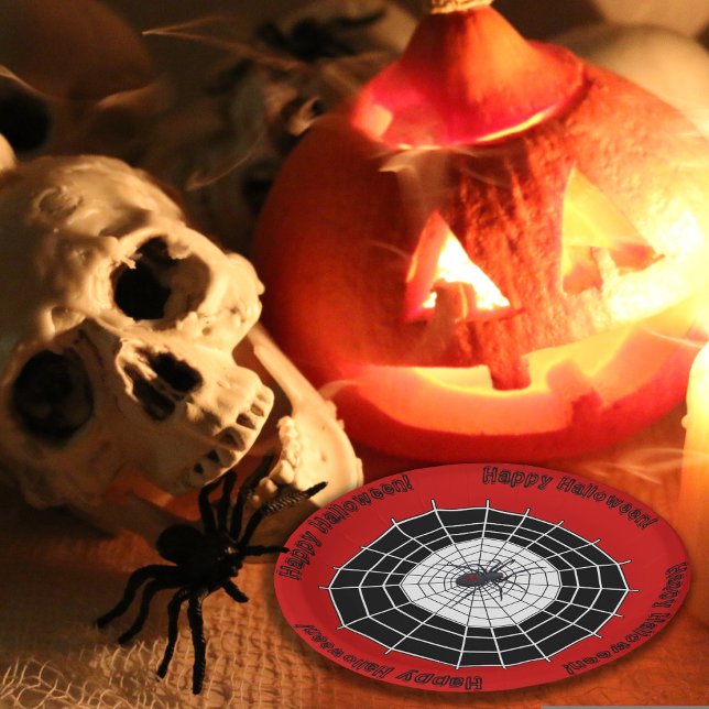 Plato De Papel Spider negro viuda feliz Fiesta de Halloween (Subido por el creador)