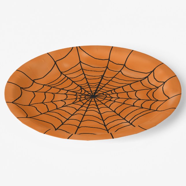 Plato De Papel Spider Web sobre la Naranja Halloween (Angular)