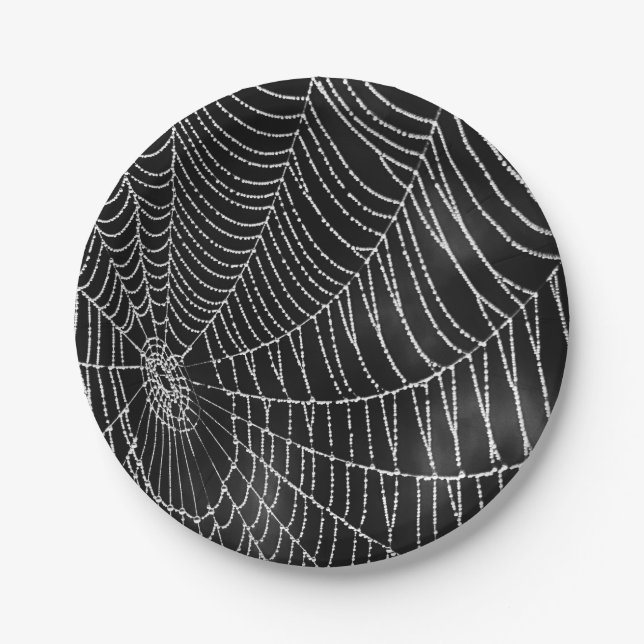 Plato De Papel Spiderweb cubierta de dew (Anverso)
