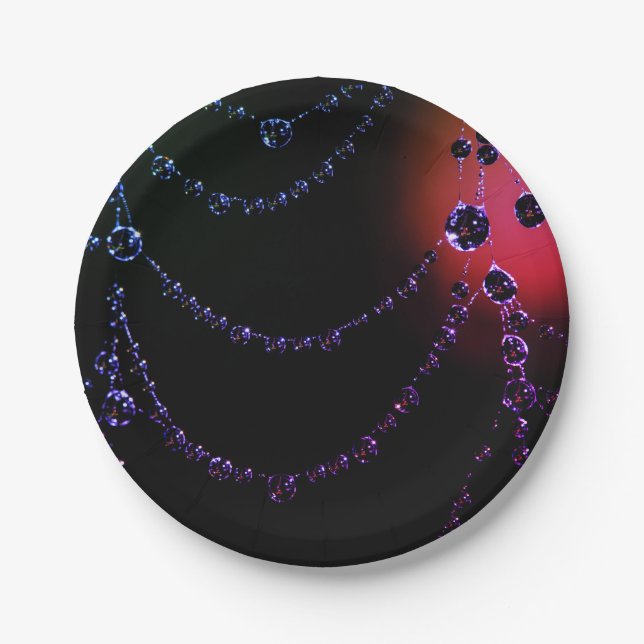 Plato De Papel Spiderweb jewel rosa morado negro (Anverso)