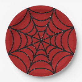 Plato De Papel Spiderweb Purpurina negro