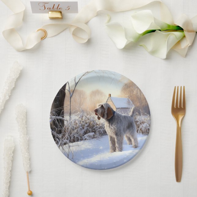 Plato De Papel Spinone Italiano Deja que nieve Navidad (Boda)