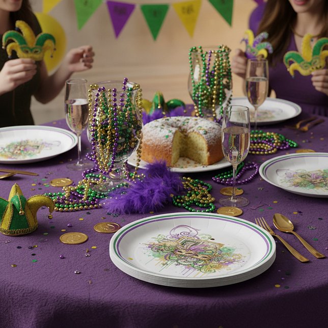 Plato De Papel Splatter Mardi Gras collage (Subido por el creador)