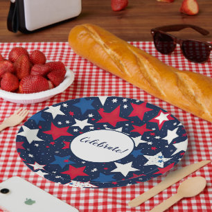 Plato De Papel Splendor estrellado: Placas Fiestas rojas, blancas