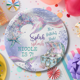 Plato De Papel Splish splash magia de la sirena cumpleaños bash