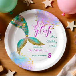 Plato De Papel Splish splash mermaid cumpleaños bash