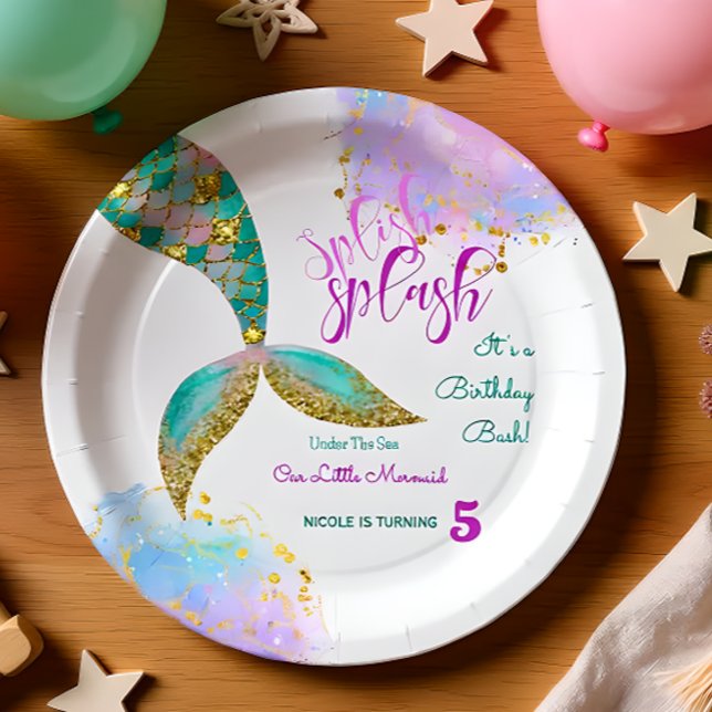 Plato De Papel Splish splash mermaid cumpleaños bash (Subido por el creador)