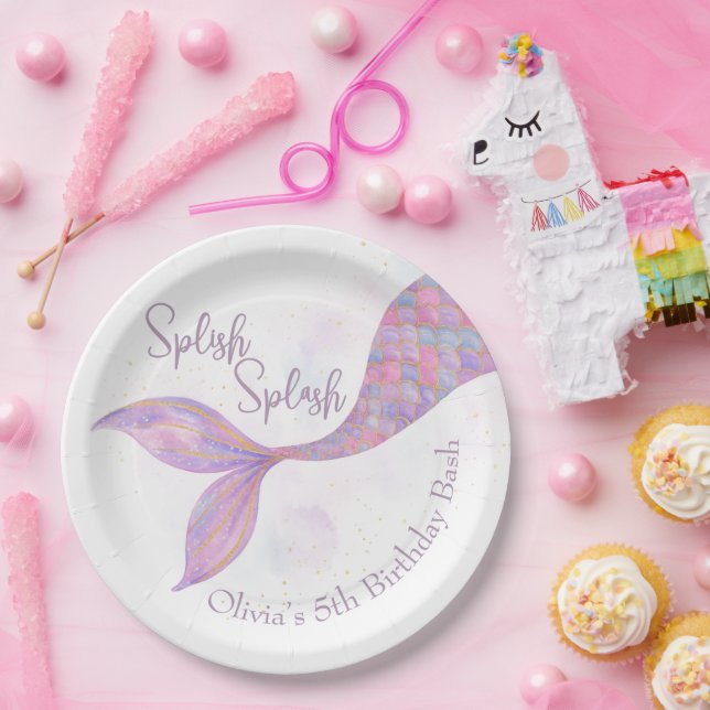 Plato De Papel Splish Splash Mermaid Placas de papel de cumpleaño (Fiesta)