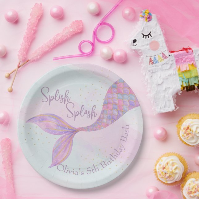 Plato De Papel Splish Splash Mermaid Placas de papel de cumpleaño (Fiesta)