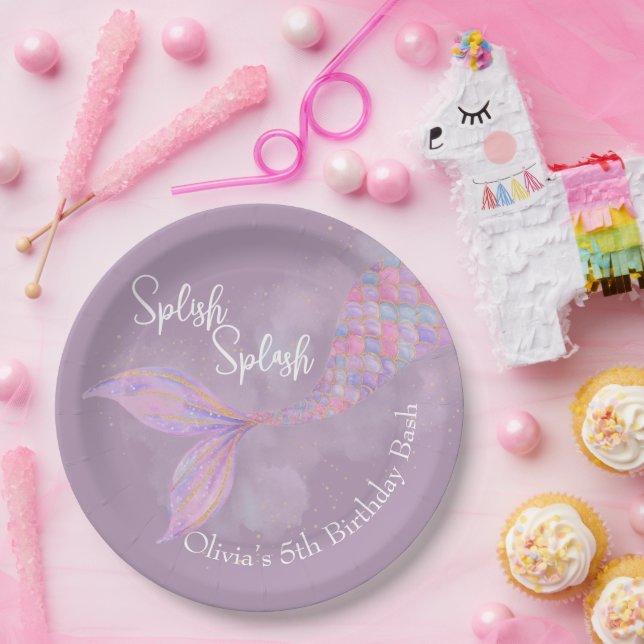 Plato De Papel Splish Splash Mermaid Placas de papel de cumpleaño (Fiesta)