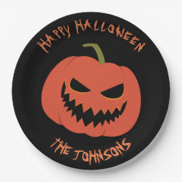 Plato De Papel Spookkin Pumpkin Black Halloween fiesta tu nombre