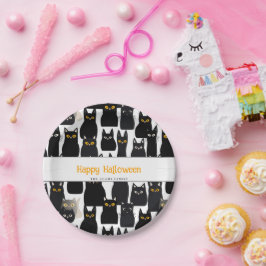Plato De Papel Spookone Black Cats Custom Name Happy Halloween